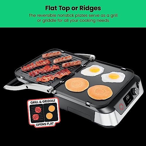 Chefman 5-in-1 Digital Panini Press Grill Sandwich Maker and Griddle Grill Combo with Removable, Reversible Dishwasher-Safe Grilling Plates, Opens 180° for Indoor BBQ /Flat Top Grill, Stainless steel - size: 4 Slice - Digital