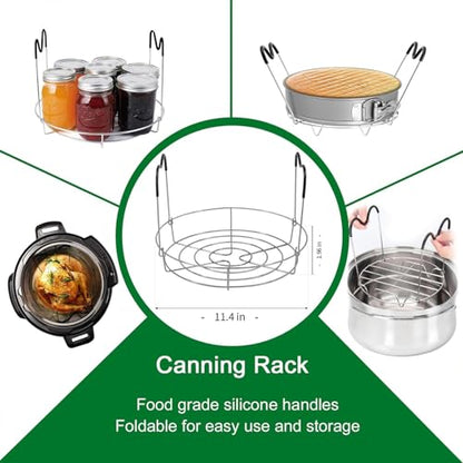 7 Pieces Canning Supplies Kit, Green | Stainless Steel Canning Tools Set, Steamer Rack, Canning Funnel, Jar Lifter, Wrench, Tongs, Lid Lifter, Bubble Remover Tool - color: Green