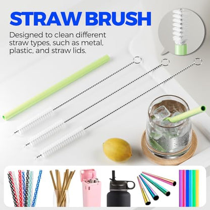 6 Pack Holikme 4 in 1 Cup Lid Cleaning Brush Set with 3 Straws, Multifunctional Bottle Brush, Silicone Cup Lid Gap Cleaner, Bristle Crevice Cleaning Brush, Olive - color: Olive