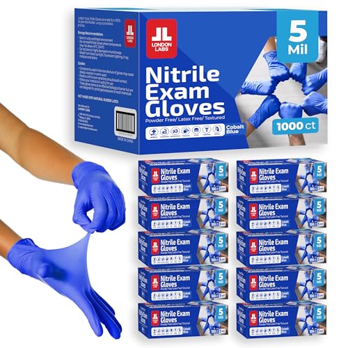 London Labs Cobalt Blue 5 Mil Nitrile Exam Gloves Disposable Latex Free | Medical Rubber Gloves for Doctors, EMT, First Aid Kit, Food Service & Cleaning | Bulk Case of (1000 CT) - size: Medium, style: Cobalt Blue - 1000 Count