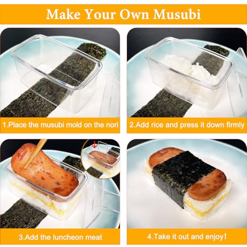 3PCS Clear Musubi Press Mold, Non-Stick Musubi Maker, BPA-Free Onigiri Mold Sushi Press for Hawaiian Musubi Home DIY (with 3 Rice Ladles) - color: 3 Pcs Transparent