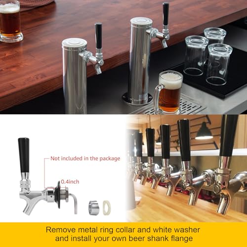 MRbrew Beer Shank Faucet with 1/4'' Barb Fitting, Kegerator Tower Beer Tap Parts - Stainless Core Tap & Hose Clamp, Kegerator Replacement Kit for 3/16'' Liquid Line Homebrew Draft Beer Tower Dispenser