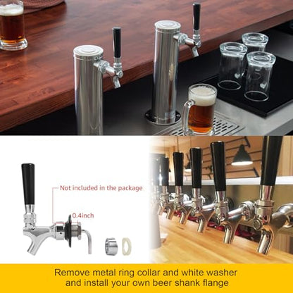 MRbrew Beer Shank Faucet with 1/4'' Barb Fitting, Kegerator Tower Beer Tap Parts - Stainless Core Tap & Hose Clamp, Kegerator Replacement Kit for 3/16'' Liquid Line Homebrew Draft Beer Tower Dispenser