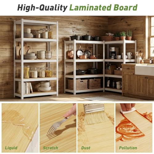 Durstruct 5 Tier 36" W×16" D×72" H White Shelving Unit Adjustable Metal Storage Utility Rack Heavy Duty Shelves Organization Multipurpose Shelf Kitchen Garage Pantry Closet Bathroom - size: 36" W x 16" D x 72" H