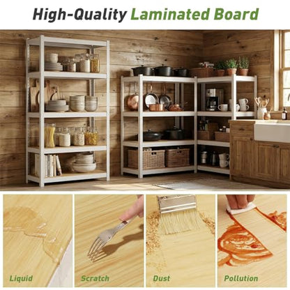 Durstruct 5 Tier 36" W×16" D×72" H White Shelving Unit Adjustable Metal Storage Utility Rack Heavy Duty Shelves Organization Multipurpose Shelf Kitchen Garage Pantry Closet Bathroom - size: 36" W x 16" D x 72" H