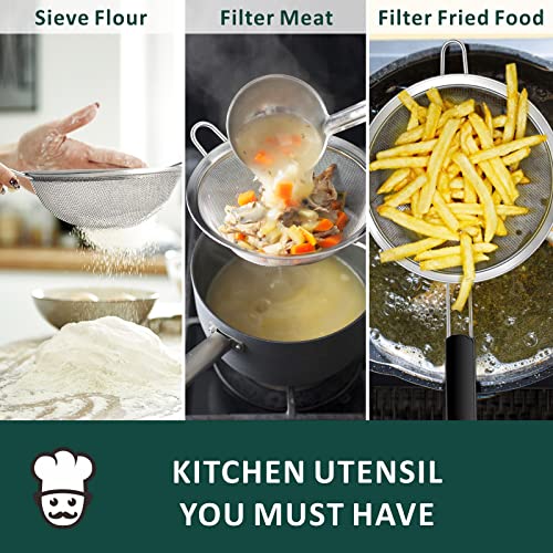 4 Pcs Set Fine Mesh Strainers Skimmers, Stainless Steel Kitchen Utensil | Sieve Strainer Wire Sifter Colanders with Anti-Scald Handle, Stainless Steel Strain Pasta Quinoa Rice, Ideal for Gift - size: 4-Piece Fine Mesh Strianer Set for Baking