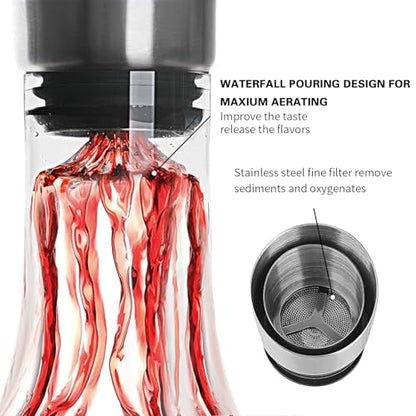 Wine Decanter Built-in Aerator Pourer, 1500ml /50oz Wine Carafe with Aerator,Cleaning Beads and Cork Ball,100% Lead-free Crystal Glass Red Wine Aerator, Wine Gift for Men, Wine Accessories - style: Wine Decanter Set