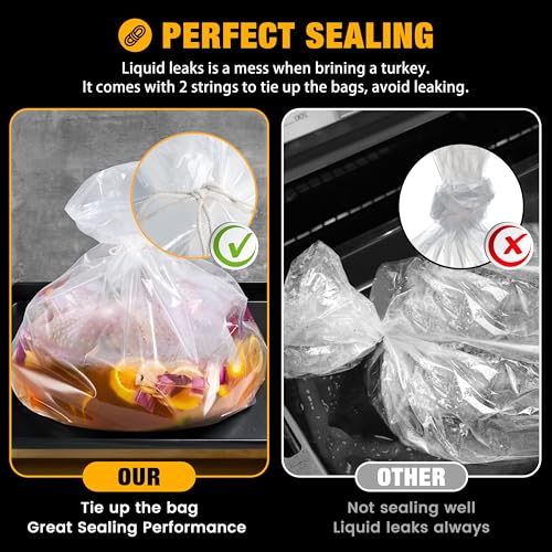 Brining Bag for Turkey Under 18lbs, 2 Pack, 21.6''x19.6'', Double Zip-lock Seal Turkey Brine Bags, Thickened Brine Bag with 2 Cotton Strings Hold up 30lbs