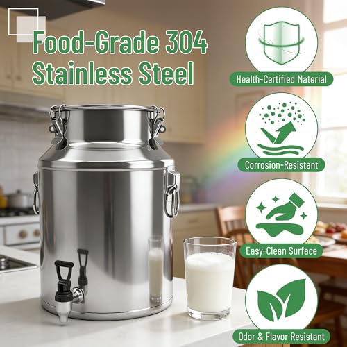 Milk Can 15L Milk Container 304 Stainless Steel Milk Jug Bucket Wine Pail Bucket Bottle 4 Gallon Container Storage with Faucet & Sealed Lid for Grain Wine Liquid - size: 15L