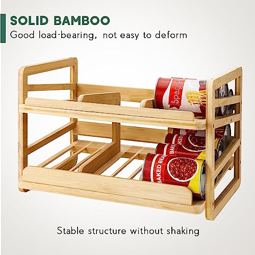 Yumkfoi Rolling Bamboo Can Organizer Rack, Stackable Double-Layer Can Organizers and Storage For Pantry, Canned Goods Holder Dispenser For Countertop Kitchen Cabinet or Pantry Shelf - style: For 24 cans with rolling filling design