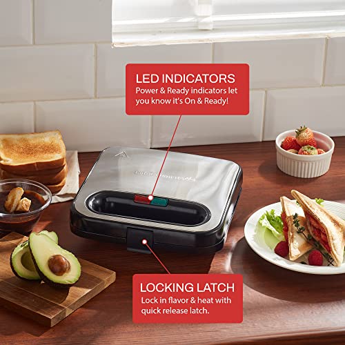 Elite Gourmet ESM2207XSS Sandwich Panini Maker Grilled Cheese, Machine Tuna Melt Omelets Non-stick Cooking Surface, 2 Slice, 750 Watts, Stainless Steel