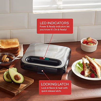 Elite Gourmet ESM2207XSS Sandwich Panini Maker Grilled Cheese, Machine Tuna Melt Omelets Non-stick Cooking Surface, 2 Slice, 750 Watts, Stainless Steel