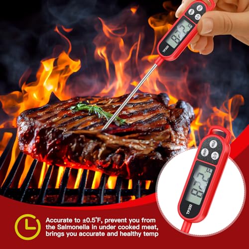 Copkim 6 Pcs Meat Thermometer Food Thermometer with Probe Water Liquid Instant Read Digital Thermometer Cooking Thermometer Supplies BBQ Kitchen Thermometer for Cooking Milk Yogurt (Red) - color: Red
