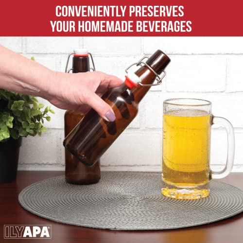 Ilyapa 16 oz Amber Flip Top Glass Beer Bottles for Home Brewing, Set of 12 - size: 12 pack