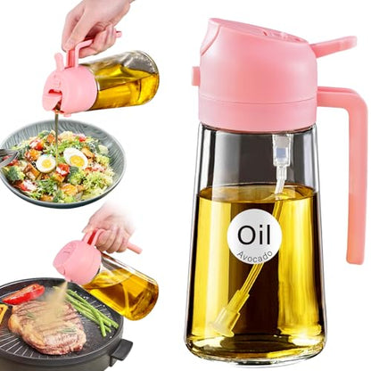 YARRAMATE 16oz/470ml Oil Sprayer for Cooking with Stickers, Food-grade Premium 2 in 1 Olive Oil Dispenser Bottle for Kitchen Gadgets, Air Fryer, Salad, Frying, BBQ (Pink) - color: 06_1Pc Pink