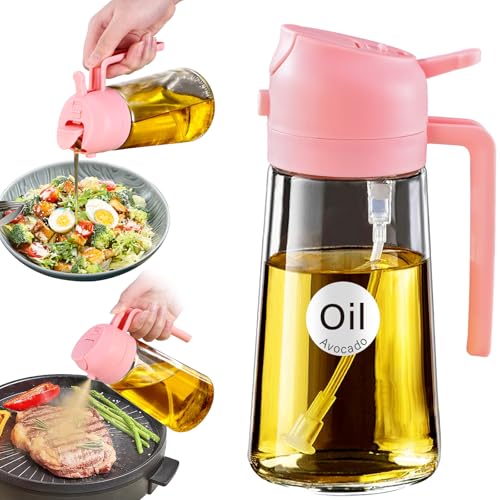 YARRAMATE 16oz/470ml Oil Sprayer for Cooking with Stickers, Food-grade Premium 2 in 1 Olive Oil Dispenser Bottle for Kitchen Gadgets, Air Fryer, Salad, Frying, BBQ (Pink) - color: 06_1Pc Pink