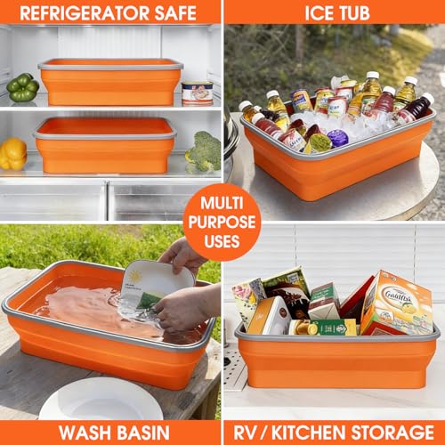Silicone Collapsible Marinating Container with Lid for Meat, 2.64Gal/10L, Extra Large Collapsible BBQ Prep Tub, Transparent Locking Lid, XL Grill Prep Trays and Carry System, BBQ Must-Have, Orange - color: Orange | 1 Pack | 2.64 Gal