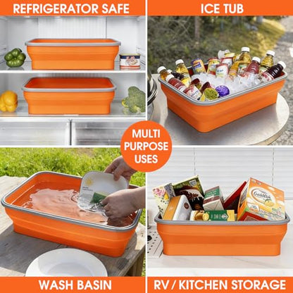 Silicone Collapsible Marinating Container with Lid for Meat, 2.64Gal/10L, Extra Large Collapsible BBQ Prep Tub, Transparent Locking Lid, XL Grill Prep Trays and Carry System, BBQ Must-Have, Orange - color: Orange | 1 Pack | 2.64 Gal