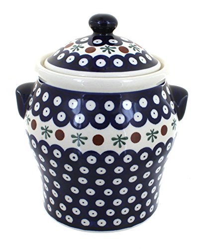 Blue Rose Polish Pottery - Blue Nature Large Canister - 6 Cup Capacity - Hand-Painted Polish Pottery Ceramic Kitchen Storage Jar with Lid