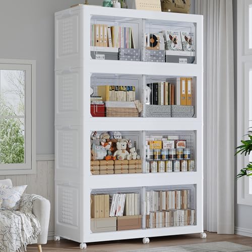 160GAL Storage Bins with Lid and Wheels, Collapsible Storage Box with Dividers, Foldable Plastic Cabinets for Room Kitchen, Stackable Closet Organizers and Storage Drawer, 4 Pack White - color: White, size: 40Gal-4Pack