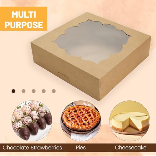 NPLUX 20 Pack Pie Boxes 10x10x3inch Bakery Boxes with Window Dessert Pastry Boxes Pie Boxes 10 inch for Pies Cheesecake and Chocolate Covered Strawberries, Graduation Gifts Party Favors(Brown) - color: Brown