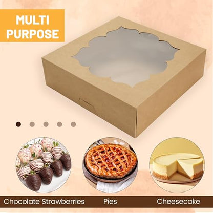 NPLUX 20 Pack Pie Boxes 10x10x3inch Bakery Boxes with Window Dessert Pastry Boxes Pie Boxes 10 inch for Pies Cheesecake and Chocolate Covered Strawberries, Graduation Gifts Party Favors(Brown) - color: Brown