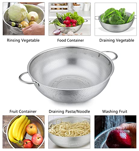 P&P CHEF Colander Set of 3, Stainless Steel Micro-Perforated Colanders Strainers for Draining Rinsing Washing, Ideal for Pasta Vegetables Fruits, Heavy Duty & Dishwasher Safe - 1/3/5 Quart