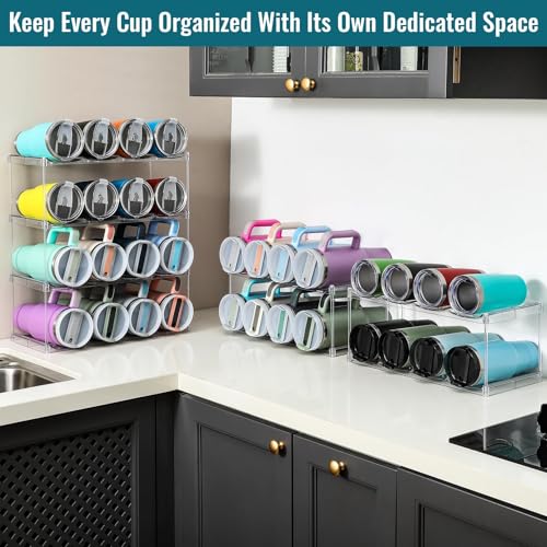 Design for Stanley 40 OZ & Large Bottles & Tumblers with Handle - Acrylic Water Bottle Organizer - Stackable Clear Wine Rack Cup Holder for Home Kitchen Pantry Shelf Countertop Cabinet, 4 Tier Hold 16 - size: 4 Tier for 16