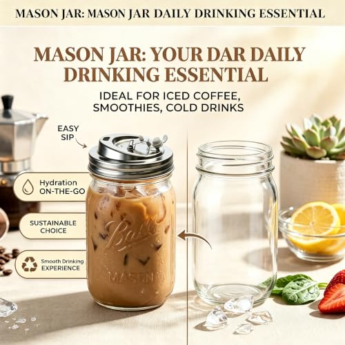 Metal Shaker Lids for Mason Jars, Reusable Stainless Steel Sip Lid for Wide Mouth Jars 16/24/32/64oz, Leak Proof Seal Flip Drink Covers for Iced Coffee, Smoothies & Cold Drinks, 2 Packs