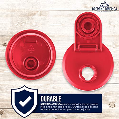 Brewing America Fermentation Kit Lids for Wide Mouth Mason Jars (Jars Not Included) Red Fermenting Lid with Bung and 3-piece Airlock - color: Old Glory Red