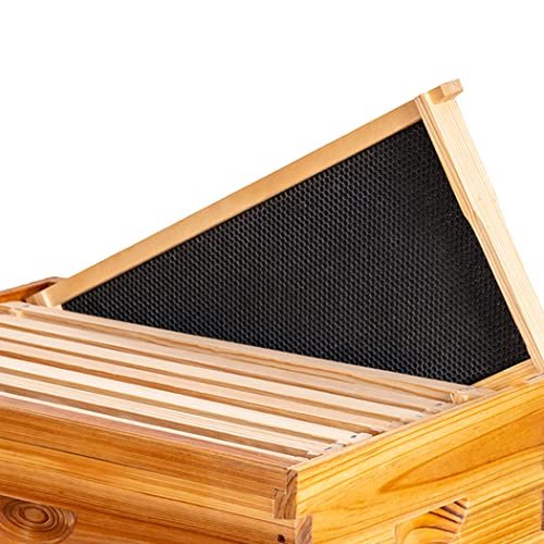 MayBee 20 Pack Honey Bee Frames with 100% Beeswax Coated Food Grade Foundation Sheets, Complete Unassembled Deep Beehive Frames and Foundations - color: 20 Deep Frame black