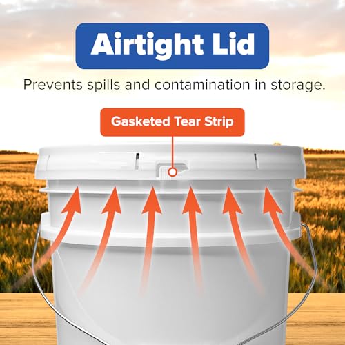 ePackageSupply 5 Gallon Bucket - Food Grade Bucket with Airtight Gasketed Tear Strip Lid, BPA-Free, Heavy-Duty 90 Mil HDPE Plastic Pail, Bulk Storage, Durable Container, Made in USA - White, 120 Packs | Airtight Gasketed Tear Strip Lid, Heavy-Duty 90 Mil