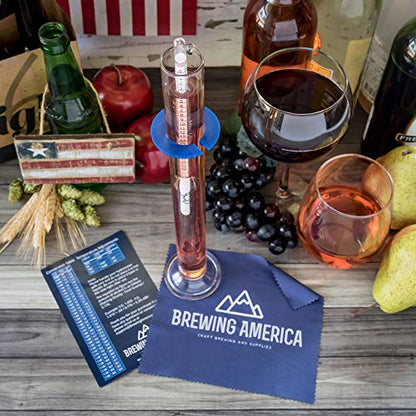 Brewing Hydrometer Alcohol Tester Kit: USA-Made Beer & Wine American-Made Specific Gravity ABV Test Pro Series Traceable & Borosilicate Glass Test Tube Jar & Brush