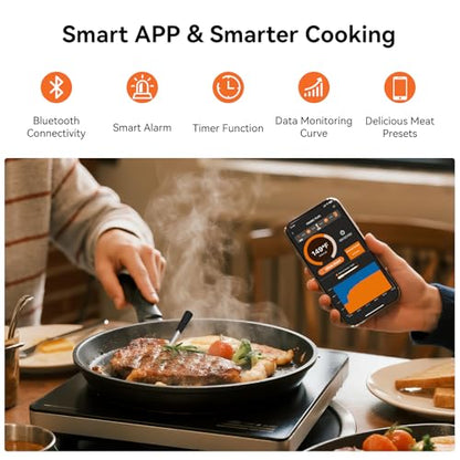 Newise Bluetooth Wireless Meat Thermometer with Smart APP, Long Range & Fast Charge, Digital Food Thermometer for Grill, Oven, Smoker, Perfect Father Day Gifts - style: 1 Probe