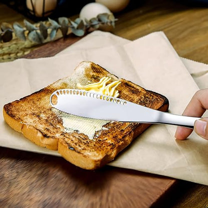 2 Pack Stainless Steel Butter Knives with Holes – 3-in-1 Spreader, Grater & Slicer for Cold Butter, Cheese & Jam – Dishwasher Safe, Rust-Resistant with Soft Ergonomic Handle