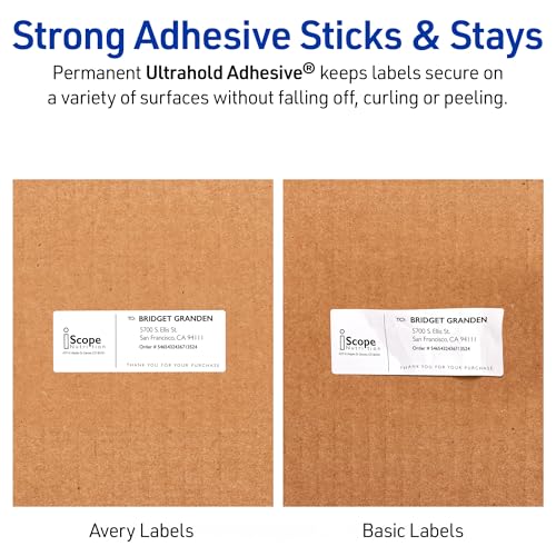 Avery Waterproof Printable Address Labels with Sure Feed, 1" x 2-5/8", White, Ultrahold Permanent Adhesive, Laser Printers, 300 Blank Mailing Labels, Great for Mailing, Branding, and More (15509)