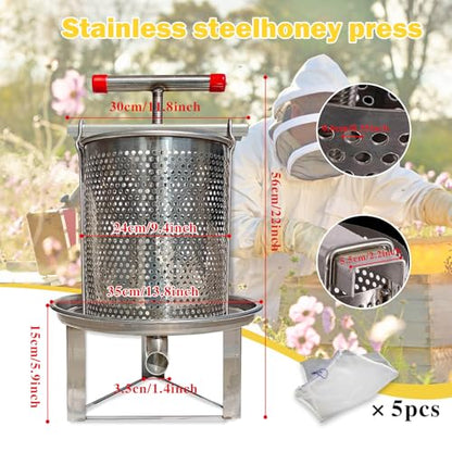 Honey Extractor Manual, Household Manual Mesh Honey Press Extractor Machine, Honey Extractor Beekeeping Manual Tool, Stainless Steel Beekeeping Extraction for Wine Honey and Juice Making
