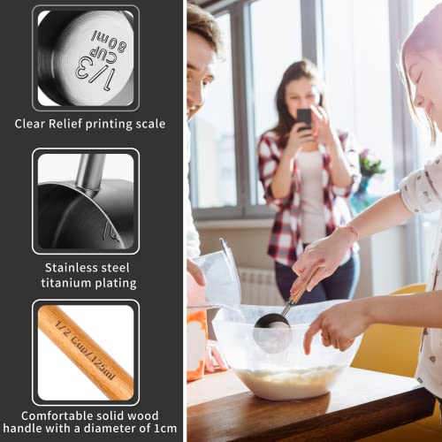 Malmo Measuring Cup with Wooden Handle, 3/4 Cup Titanium-plating 180ml Stainless Steel,Dog Food Scoop, Space Gray - size: 3/4 Cup