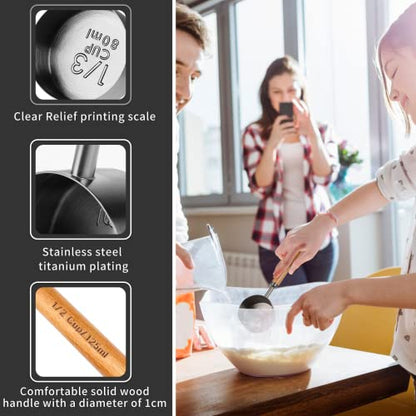 Malmo Measuring Cup with Wooden Handle, 3/4 Cup Titanium-plating 180ml Stainless Steel,Dog Food Scoop, Space Gray - size: 3/4 Cup