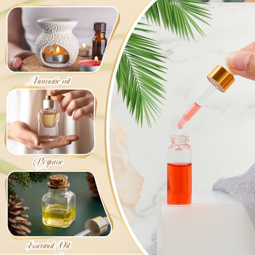 Didaey 200 Pcs 1/2/3/5/10/15 ml Mini Glass Oil Dropper Bottle Bulk, Clear Essential Small Empty Bottles Sample Containers Perfume Liquid Vials with Cap for Traveling (5 ml,Champagne Gold) - color: Champagne Gold, size: 5 ml
