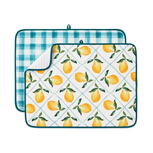 FRESHMINT Printed Dish Drying Mats for Kitchen Counter 2 Pack Absorbent Reversible Drying Mats Microfiber Kitchen Countertop Protector Dishes Drying Pad Extra Large 18"x24" Dish Mat - color: Farmhouse Lemon, size: 18''X24''