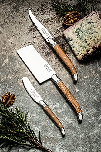 Laguiole Style De Vie Cheese Knives, Luxury Line, Olive Wood, Set of 3 Pieces, Giftbox Included - size: Small