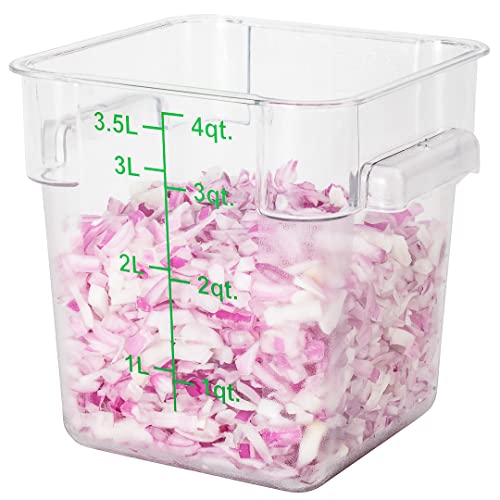 Restaurantware Met Lux 4 Quart Brine Buckets 10 Square Marinating Containers - With Volume Markers Built-In Handles Clear And Green Plastic Dough Rising Buckets Freezer-Safe Lids Sold Separately - size: 4 Quarts, style: 10 Count