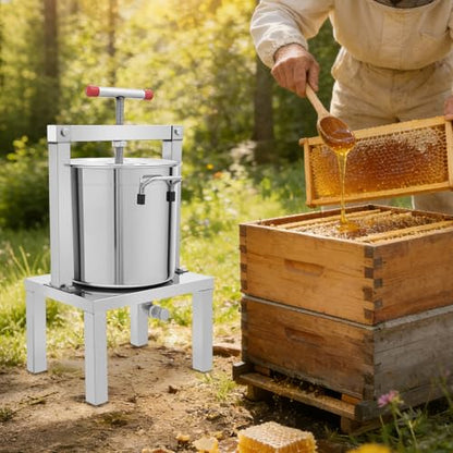 Manual Juicer, Stainless Steel Manual Juicer Beeswax Press with Strainer and T-shaped Handle, Height Adjustable:9.84"-11.81", Hand Juicer Press for Lemon Vegetable Honey Silver Load 448OZ