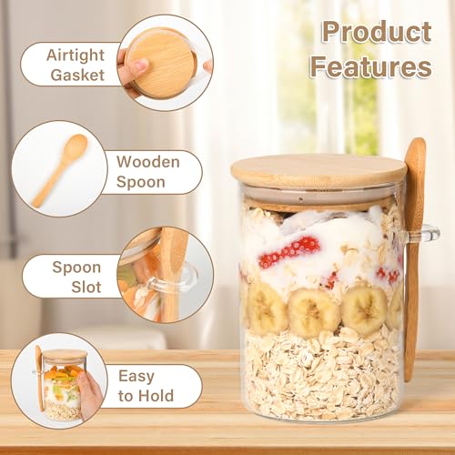 Overnight Oats Containers with Lids,4 Pack 18oz Overnight Oats Jars with Spoons,Salad Meal Prep Jar with Bamboo Lids for Chia Seed Pudding Salad Cereal Coffee Flour,Sourdough Starter Jar for Bread - size: 4 Pcs
