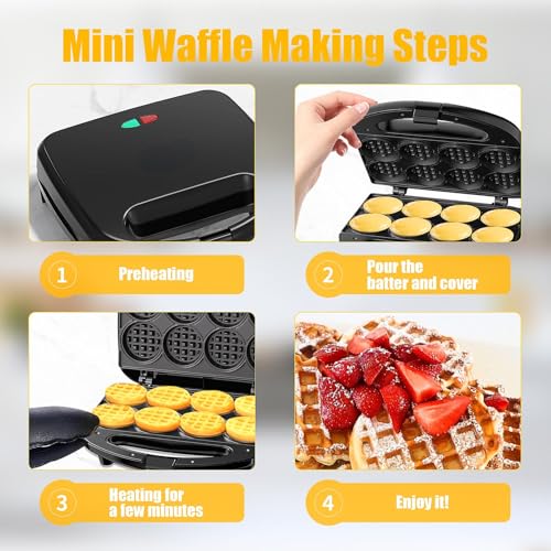 OSTBA Mini Waffle Maker: 750W Powerful Heating, Cooks 8 Waffles at Once, Fast & Even Cooking, Non-Stick & Easy Clean, Compact & Portable for Family Breakfast - style: ABS07-C