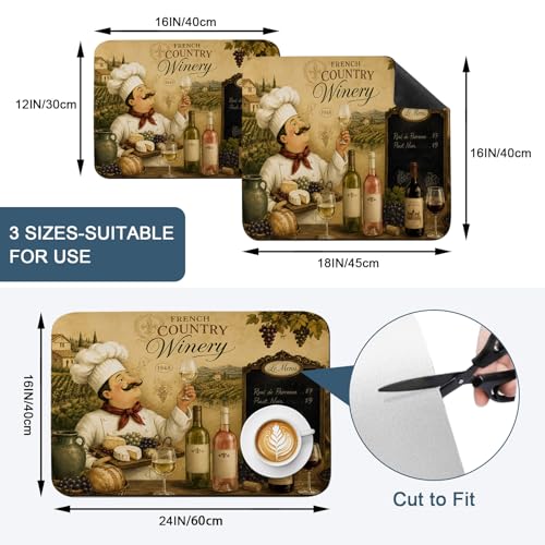Chef Dish Drying Mats for Kitchen Counter, Wine Bottles Grapes Cheese Rustic Farmhouse Absorbent Coffee Bar Mat with Non-slip Rubber Backed Quick Drying Dish Rack Pad 16"x24" - size: 24" x 16"