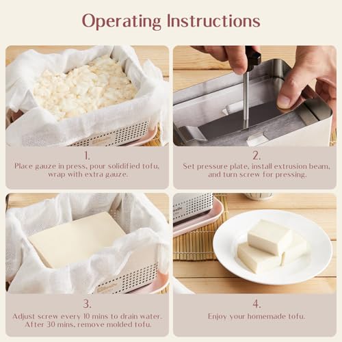 Tofu Press Stainless Steel, Paneer Maker with Upgraded Deep-Press Design, Improves Tofu Flavor and Texture, for Homemade Tofu, Paneer Press and Cheese Press, Multi-Functional Kitchen Tool, BPA Free - size: L