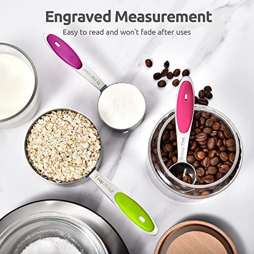 U-Taste 12 Piece Measuring Cups and Spoons Set in 18/8 Stainless Steel : 7 Measuring Cups & 5 Measuring Spoons - color: Multicolors
