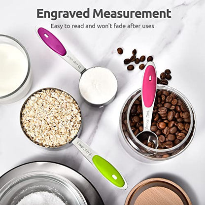 U-Taste 12 Piece Measuring Cups and Spoons Set in 18/8 Stainless Steel : 7 Measuring Cups & 5 Measuring Spoons - color: Multicolors